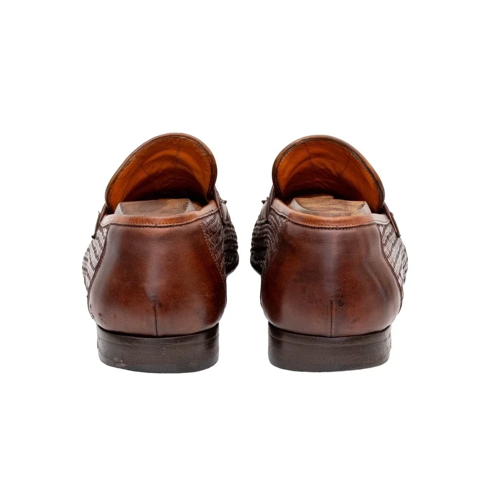 Santoni Woven Leather Loafers Mens US 10.5 UK 9.5 EU 44 Brown Handwoven